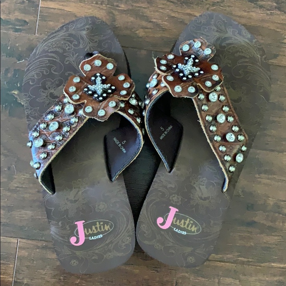 NWOT Justin Boots Platform Flip Flops Size 5